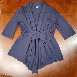 2X 22W eshakti Deep Navy Cotton Knit Button-Tabbed Jacket